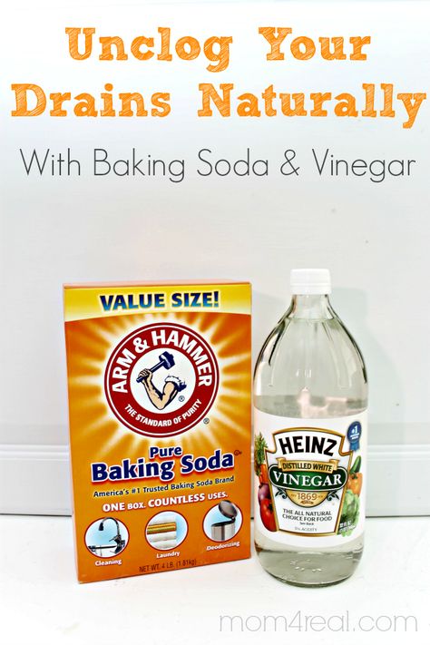 Unclog Your Drains with Baking Soda and Vinegar ~ Natural Cleaning Trick - Mom 4 Real Unclog Drain, Clean Baking, Baking Soda Vinegar, Deep Cleaning Tips, Baking Soda Uses, Drain Cleaner, Household Cleaning Tips, Cleaners Homemade, Cleaning Ideas