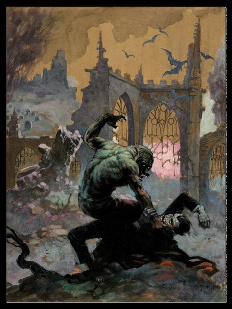 The wolfman vs Dracula werewolf vampire art Wolfman Art, Werewolf Vs Vampire, Classic Horror Movies Posters, Sci Fi Character Art, The Werewolf, Mythical Creatures Fantasy, Werewolf Art, Frank Frazetta, Classic Horror Movies