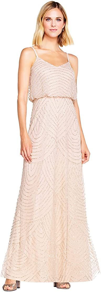 Adrianna Papell Women's Long Beaded Blouson Gown Formal Dress Plus Size, Art Deco Gown, Sparkly Gown, Plus Size Art, Special Occasion Gowns, Deco Beads, Blush Bridesmaid Dresses, Mob Dresses, Women Halter