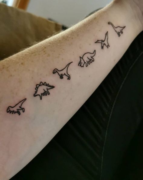 Dinosaur With Knife Tattoo, Minimalist Dinosaur Tattoo, Dinosaur Tattoo Ideas, Minimalist Dinosaur, Dino Tattoos, Men's Tattoo, Couple Tattoos Unique Meaningful, Dinosaur Tattoo, Ink Therapy