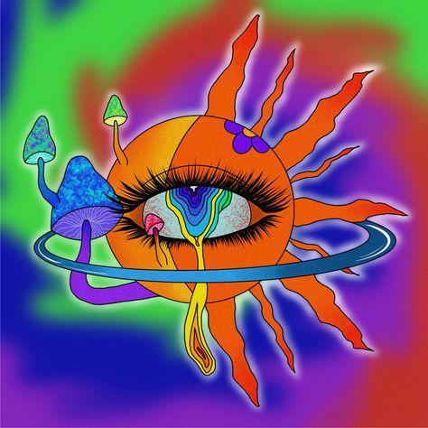 Hippie Homescreen, Neon Goth, Trippy Eye, Trippy Mushroom, Planet Drawing, Trippy Designs, Mushroom Drawing, Psychadelic Art, Trippy Painting