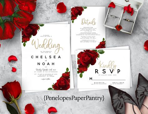 Elegant Red Rose Summer Wedding Invitationred - Etsy Red Rose Wedding, Glitter Wedding Invitations, Rose Wedding Invitations, Custom Matches, Glitter Wedding, Invitation Envelopes, Elegant Red, Invitation Sizes, Printed Invitations