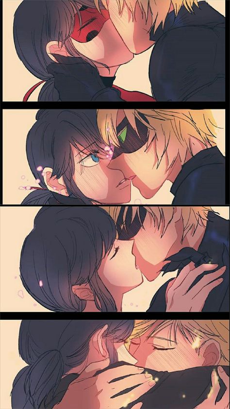 Marichat Comic, Comics Ladybug, Catnoir And Ladybug, Mlb Comics, Miraculous Ladybug Kiss, Marinette Et Adrien, Adrian And Marinette, Cute Kiss, Miraculous Ladybug Oc