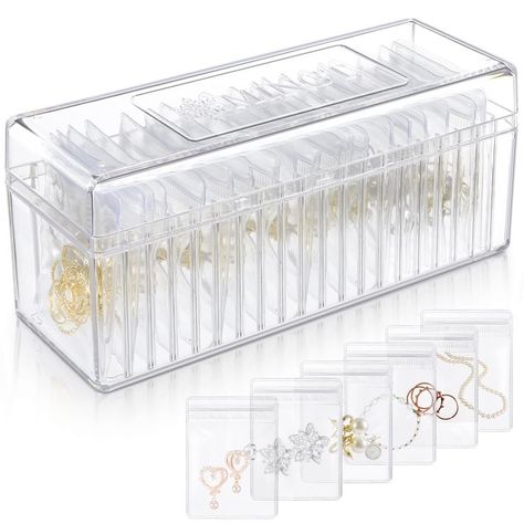 PRICES MAY VARY. 🌟Clear Acrylic Organizer： Our Jewelry Organizers And Storage Keeps Our Favorite Jewelry Dust-Free And Makes Us See What Is Inside On The Top. And The Fully Lined Interior To Make It A Stylish Look And Provide Our Jewelry Better Protection. 🌟Portable & Easy To Use: Jewelry Organizer Included 20 Pcs Portable Pvc Jewelry Bag , Durability And Convenience. Transparent Acrylic Material Resists Tearing And Securely Seals To Prevent Jewelry From Oxidizing. Jewelry Box : 3.14 * 2.4In. Jewelry Box Organizer, Clear Jewelry, Bead Crafts Diy, Jewelry Organizers, Organized Storage, Earring Storage, Clear Earrings, Ring Storage, Acrylic Jewelry