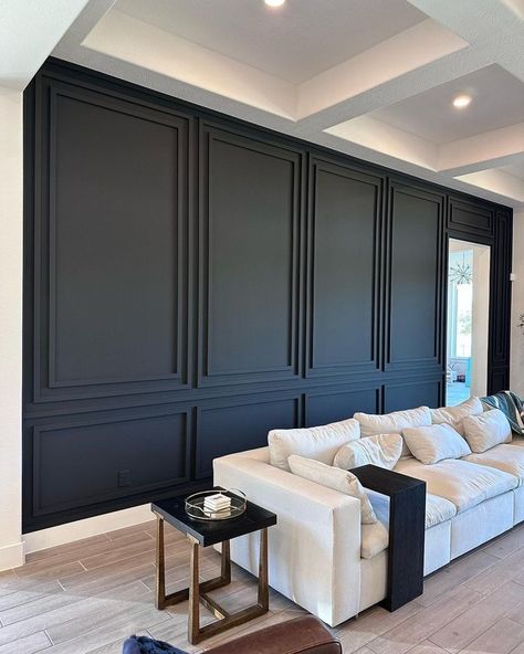 House • Instagram Salon Suites, Accent Walls In Living Room, Wall Molding, Remodel Bedroom, Black Walls, Home Office Design, Front Room, Living Room Inspiration, Coffee Bar