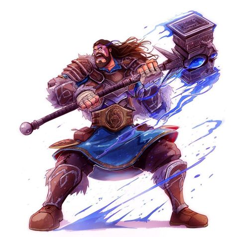 Hammer Warrior Fantasy Art, Big Hammer Character, Hammer Warrior, Personas Design, Dnd Paladin, Dungeons And Dragons Books, Blood Hunter, Fantasy Heroes, Fantasy Races