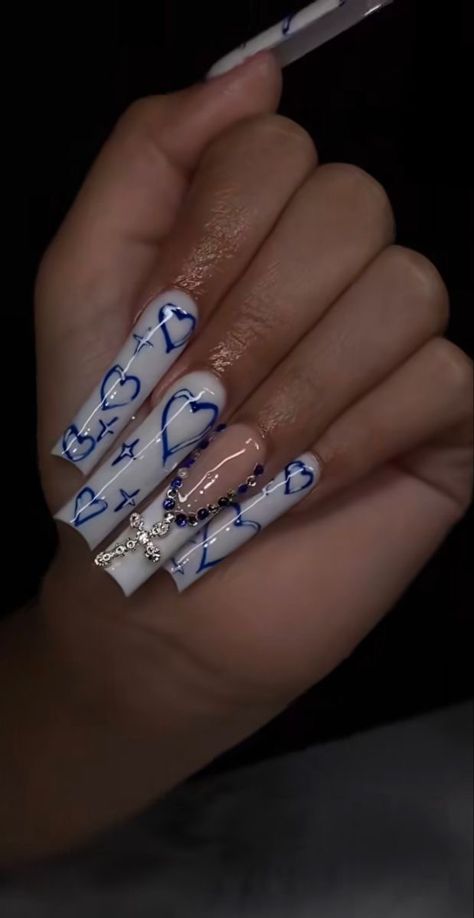 Unique Acrylic Nail Designs, Beige Nails Design, Acrylic Nail Designs Coffin, Disney Acrylic Nails, Blue Nail Art Designs, Punk Nails, Pink Ombre Nails, Long Acrylic Nail Designs, Blue Acrylic Nails