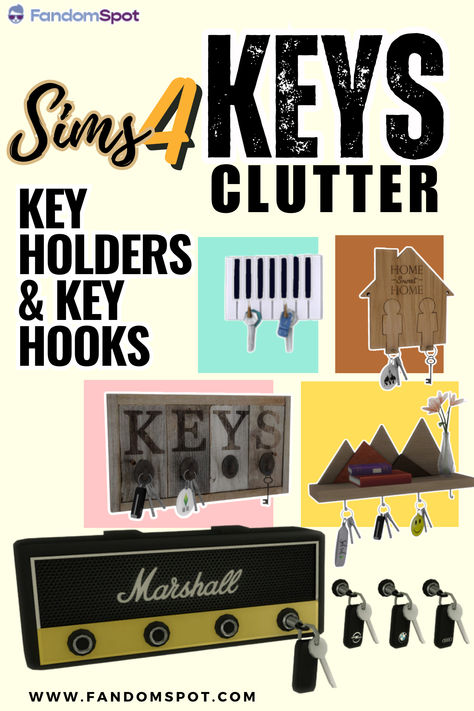 Need some basic clutter for your Sim's house keys? Well this gallery has plenty of CC to draw from, including loads of unique CC clutter to add keys onto coat hangers, wall hooks, or even into custom key bowls in your entryway. Sims 4 Cc Keys Clutter, Sims 4 Keys, Cc Clutter, Key Bowl, First House, Key Holders, Coat Hangers, House Keys, Key Hanger