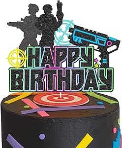 Laser Tag Happy Birthday Cake Topper Black Glitter Neon Shooting War Game Themed for Kids Boys Men Birthday Party Supplies Laser Tag Cake Ideas, Laser Tag Cake, Kids Party Hire, Men Birthday Party, Laser Tag Birthday Party, Laser Tag Birthday, Mens Birthday Party, Men Birthday, Themed Birthday Cakes