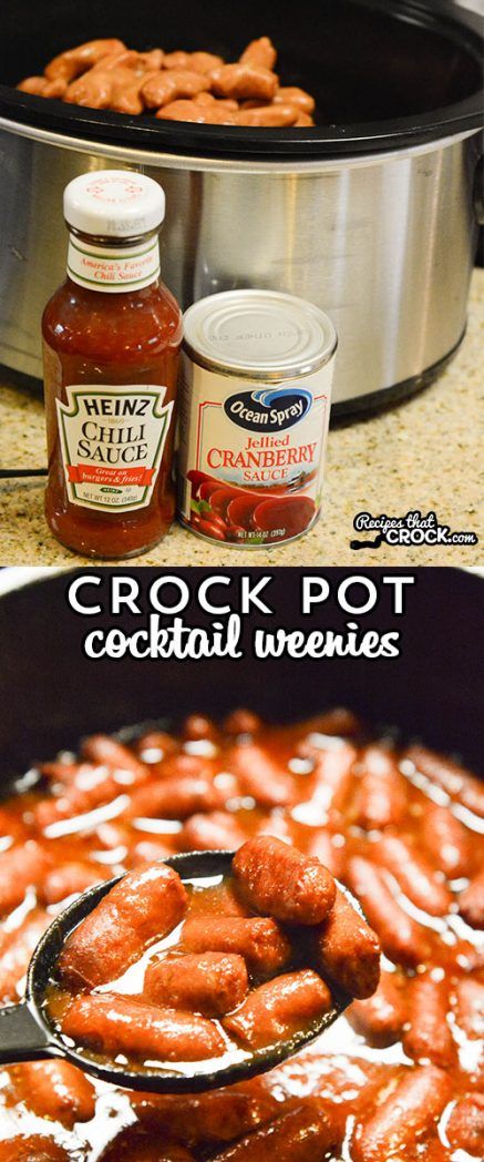 These Crock Pot Cocktail Weenies are a simple dish to throw together for a party. Three ingredients and your slow cooker does all the work for you! Cocktail Weenies, Quick Crockpot Meals, Crockpot Foods, Cocktail Sausages, Tailgate Parties, Crock Pot Food, Pot Food, Crockpot Dinners, Cranberry Sauce Recipe