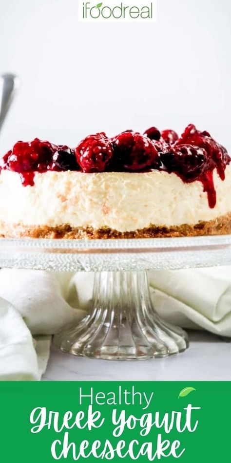 Baked Greek Yogurt, Greek Yogurt Recipes Healthy, Low Fat Cheesecake, Low Calorie Cheesecake, Greek Yogurt Dessert, Healthy Cheesecake Recipes, Yogurt Pie, Greek Yogurt Cheesecake, Yogurt Cheesecake