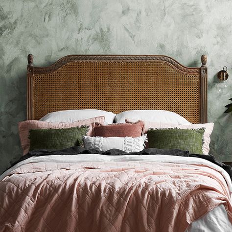 French Country Bedframes, Headboard Ideas Ratan, French Country Headboard Ideas, Cane Headboard Bedroom, Vintage Bedframe, Victorian Headboard, Provincial Bedroom, Cane Headboard, French Beds