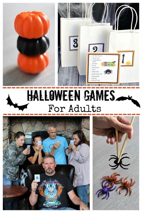 Fun Halloween Games for Adults. These Halloween games are perfect for your next Halloween party! Fun, simple Halloween games. #Halloweengames #AdultHalloweengames #fungames #funHalloweengames Halloween Games For Assisted Living, Family Games For Party, Halloween Party Ideas For Seniors, Halloween Activities For Parties, Halloween Yard Games For Adults, Halloween Party Ideas For Nursing Home, Halloween Activities For Nursing Home, Easy Halloween Party Games For Adults, Halloween Competition Games