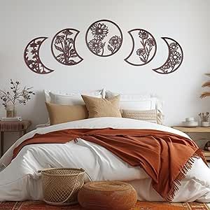 Walasis Moon Phase Wall Decor - Wood Above Bed Wall Art Bedroom Boho Hanging Sunflower Decoration Farmhouse Bohemian Decorations Bed Wall Art, Above Bed Wall, Above Bed Wall Art, Wall Art Above Bed, Moon Set, Sunflower Wall Art, Boho Moon, Moon Eclipse, Moon Wall Art