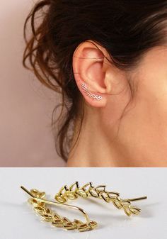 Hey I found this re Silver Ear Cuff Earrings, Leaf Ear Cuffs, Ear Cuff Gold, Ear Pin, Leaves Earrings, Silver Jewelry Diy, Ear Climber, Gold Leaf Earrings, Gold Ear Cuff