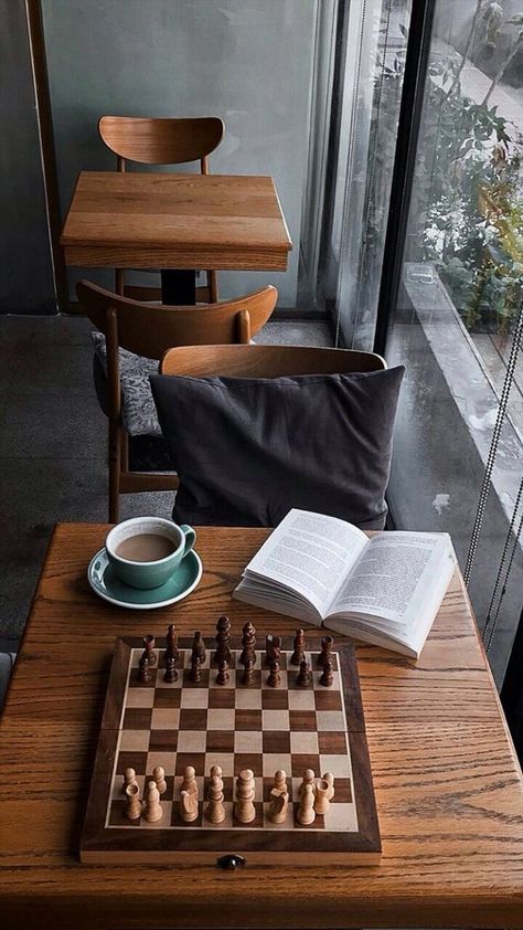 Chess And Coffee, Chess Player Aesthetic, Chess Board Aesthetic, Chess Cafe, Chess Aesthetic, 90s Decor, Chess Strategies, Healthier Habits, Chess Game