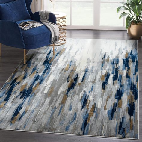 PRICES MAY VARY. MEDIUM SIZE: This unique 5'3" x 7'6" area rug is ideal for medium sized rooms like bedrooms, offices, and kitchens. Other sizes are available to fit any space in your home. CONTEMPORARY DESIGN: This unique accent rug updates any kitchen, bedroom, dining room, or living space in your home. Welcome your family and friends with a vibrant and inviting area rug that will blend with your home decor and be the centerpiece of any room. PET-FRIENDLY: Abani Rugs are made from durable, eas Large Living Room Rugs, Kids And Pets, Mid Century Modern Bedroom, Paint Strokes, Mid Century Modern Decor, Abstract Rug, Accent Rugs, Blue Abstract, Indoor Rugs