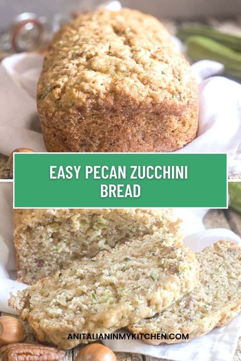 The perfect way to use up all that zucchini? Make this delicious Zucchini Bread. An easy quick bread filled with pecans or your favorite nuts. The perfect snack or dessert bread. Even the kids will love it! Easy Quick Bread, Easy Zucchini Bread, Pecan Bread, Easy Homemade Cookies, Easy Breakfast Smoothies, Best Homemade Bread Recipe, Delicious Pizza Recipes, Rosemary Recipes, Easy Granola