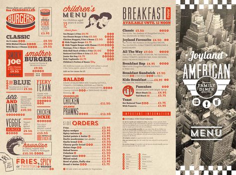 American Diner – Joyland Menu Vintage, Menu Design Inspiration, Diner Menu, Cafe Menu Design, Menue Design, 50s Diner, Menu Layout, Vintage Diner, Menu Inspiration