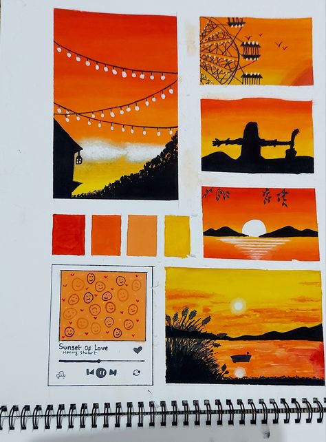 Orange Moodboard Painting, Orange Sunset Painting Easy, Orange Painting Ideas On Canvas, Orange Painting Aesthetic, Orange Aesthetic Painting, Orange Painting Ideas, Orange Sky Painting, Monochromatic Painting Ideas, Orange Sunset Painting