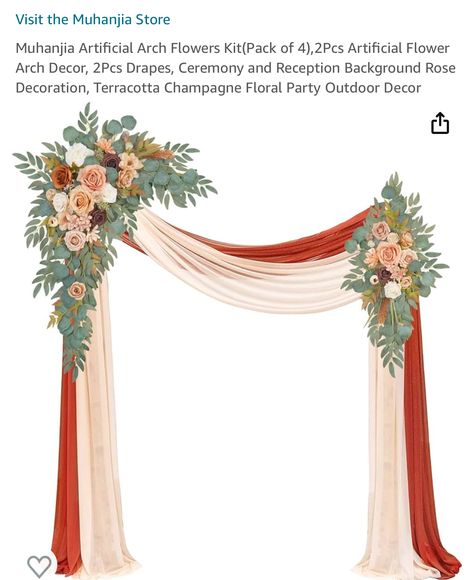 Artificial Flower Arrangements Wedding, Artificial Flower Arch, Flower Arch Decor, Decoration Terracotta, Reception Background, Wedding Decorations For Reception, Decorations For Reception, Wedding Arch Draping, Outdoor Party Decor