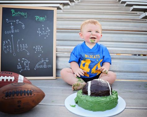 Football Smash Cake Pictures, Football Theme 1st Birthday Pictures, One Year Old Football Photoshoot, Football First Birthday Photoshoot, 1st Birthday Football Photoshoot, First Birthday Football Pictures, Baby Football Photoshoot, First Birthday Pictures For Boys, First Down Birthday Party