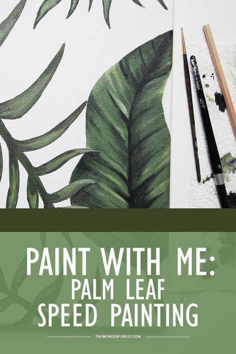 I decided to do just that and paint palm leaves and banana leaves! I skipped the step-by-step walk through this time around and thought it would be interesting for you to just watch me paint for fun. | Palm Leaf Speed Painting | Acrylic Painting DIY | Palm Leaf Painting DIY Palm Leaves Mural, Painting Palm Leaves, How To Paint Palm Leaves, Acrylic Paint Leaves, How To Paint Tropical Leaves, Acrylic Leaves Painting, How To Paint Leaves Acrylic, Paint Palm Leaves, How To Paint Leaves