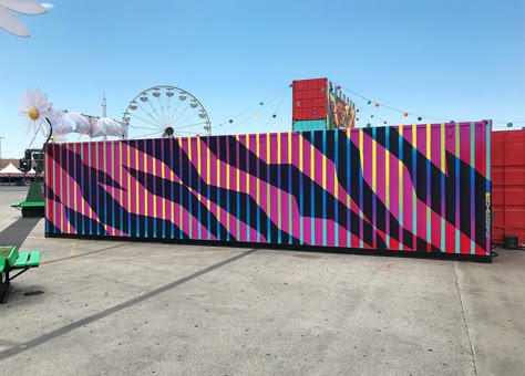 Container Painting Design, Container Mural Art, Shipping Container Mural, Entrance Signage, Sea Containers, Edc Las Vegas, Electric Daisy, Interactive Walls, Electric Daisy Carnival