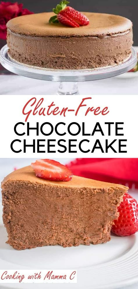 Crustless Chocolate Cheesecake, Gf Cheesecake Recipes, Crustless Desserts, Gf Cheesecake Recipes Easy, Crustless Cheesecake Recipes, Homemade Gluten Free Cheesecake, Cheesecake Recipes Gluten Free, Easy Gluten Free Cheesecake, Flourless Cheesecake