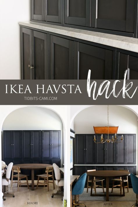 Ikea Havsta Hack, Havsta Hack, Ikea Cabinet Hack, Ikea Buffet, Ikea Kitchen Cabinet, Ikea Havsta, Ikea Wall Cabinets, Cabinet Hack, Ikea Dining Room