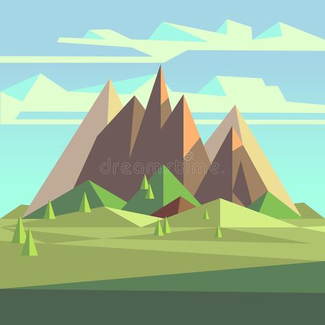 Origami landscape in 3d low poly style with mountains, trees and sky vector illustration Origami Landscape, Origami Xmas, Sky Vector, Preschool Decor, Geometric Trees, Cycling Posters, Geometric Mountain, Mountain Illustration, Mountains Landscape