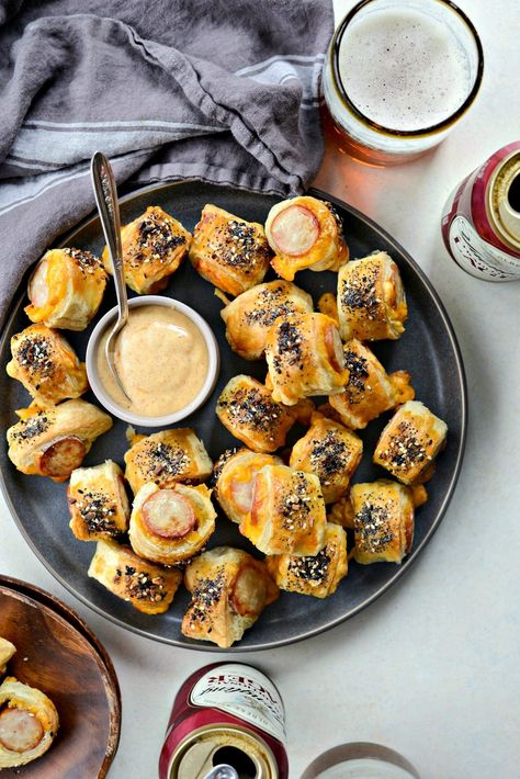 Simply Scratch Pigs in a Blanket with Jalapeño Mustard Dip - Simply Scratch Dipping Sauces For Pigs In A Blanket, Cheese Dip For Pigs In A Blanket, Jalapeño Mustard, Mustard Dip For Pigs In A Blanket, Jalepeno Popper Pig In The Blanket, Jalepeno Popper Pig In Blanket, Everything Seasoning, Smoked Sausages, Homemade Mustard