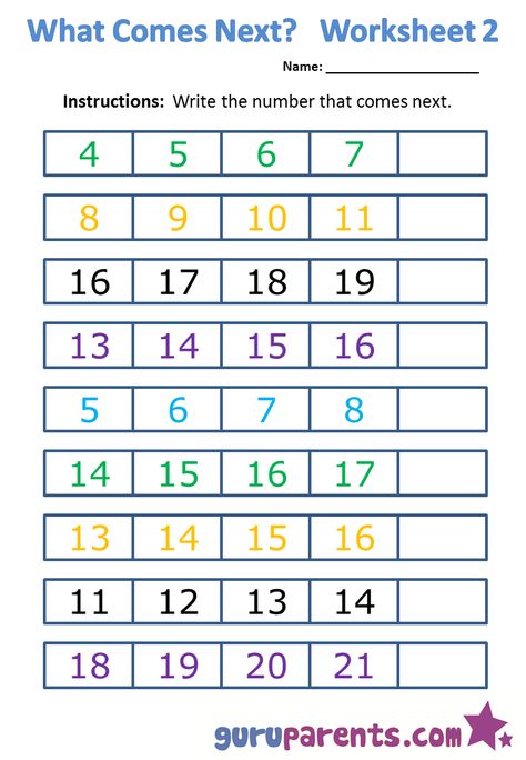 What comes next worksheet 2 What Comes Next Worksheets, What Number Comes Next, 4th Grade Spelling Words, Eureka Math Kindergarten, Spelling Bee Words, 4th Grade Spelling, 7th Grade English, Worksheet Kindergarten, Spelling Words List