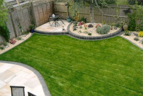 Grass Semi circle planters patio | by NewForestLandscapingServices Patio And Grass Garden Ideas, Garden Circle, Circle Patio, Small Garden Plans, Planters Patio, Garden Goals, Small Garden Landscape, Side Yards, Back Garden Design