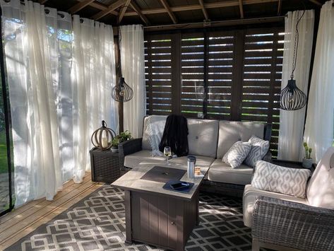 20 Creative And Unique Uses For Yardistry Products (Part 2 of 2) - Yardistry Structures - Gazebos, Pavilions and Pergolas Gazebo With Walls Outdoor Living, Decorate Gazebo Outdoor Living, Gazebo Styling Ideas, Yardistry Gazebo 12x14 Ideas, Decorating A Pavilion, Pergola Privacy Ideas, Gazebo Privacy Ideas, Gazebo Wall Ideas, Backyard Gazebo Outdoor Pavilion