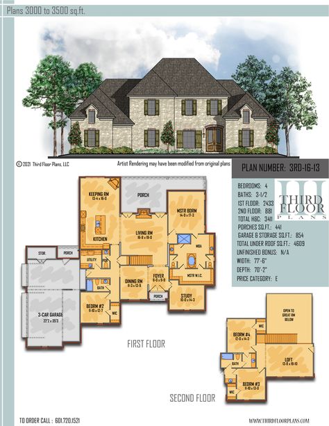 $1000.00 House plan 9 sets Fireplace Next To Kitchen, 4000 Sq Ft House Plans, House Plans Two Story, Acadian Cottage, Best Home Plans, Master Suite Bedroom, Two Story House Plans, Garage Entry, Craftsman Style House