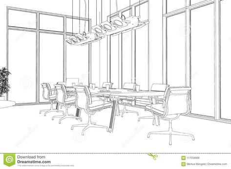 Office Perspective Drawing Interior Design, Interior Design Sketches Perspective Office, Office Room Sketch, Office Perspective Drawing, Interior Design Conference Room, Office Perspective, Boho Living Room Coffee Tables, Office Sketch, Room Perspective Drawing