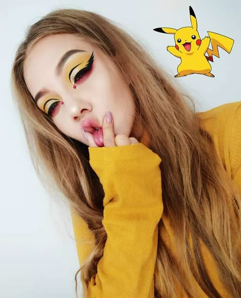 Pikachu Makeup, Make Up Anime, Pokemon Makeup, Pikachu Costume, Halloween Costume Makeup, Halloweenský Makeup, Funny Makeup, Holloween Makeup, Eye Makeup Images