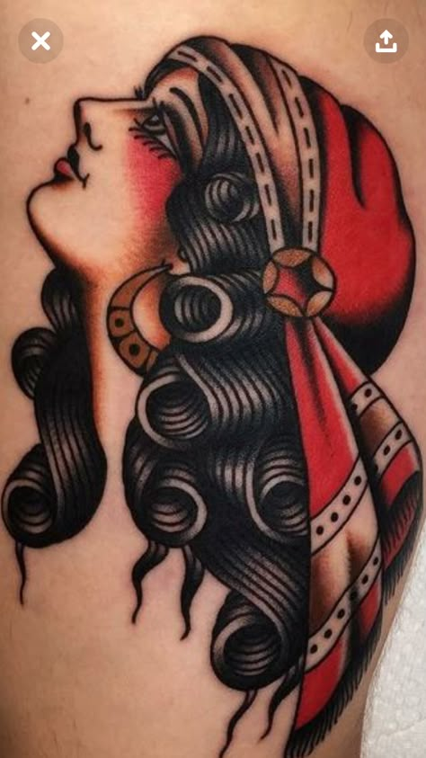 American Traditional Romani, Romani Women Tattoo, Romani Girl Tattoo, Romani Head Tattoo, Romani Lady Tattoo, Romani Traditional Tattoo, Romani Woman Tattoo, Romani Tattoo, Traditional Tattoo Woman Face