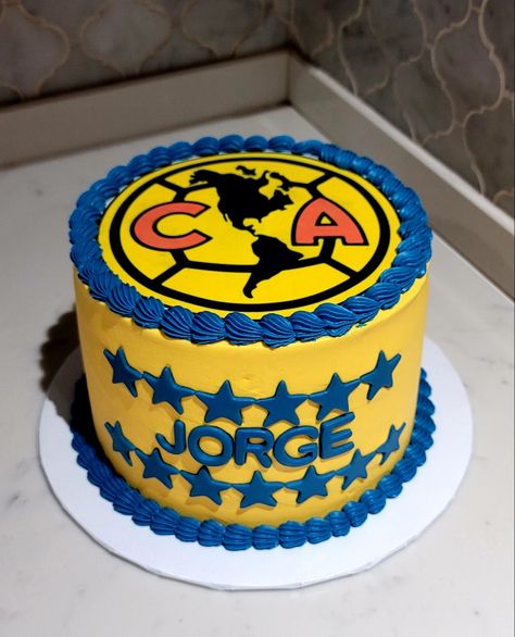 Club America Cake Yellow and Blue Soccer Club America Cake Ideas, America Cake Soccer, Club America Cake, Blue And Yellow Cake, Soccer Birthday Cakes, Star Wars Birthday Cake, America Cake, Cake Yellow, Birthday Party Decorations For Adults