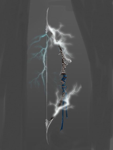 Lightning Bow And Arrow, Rpg Items, Archer Characters, Iron Man Art, Magic Items, Bow And Arrow, Black Lightning, Angel And Devil, Magic Art