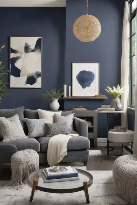 Bright Living Room Colors, Modern Living Room Paint, Colorful Living Room Bright, Renovation Living Room, Paint Colors 2024, Blue Grey Living Room, 2024 Interior Design, Blue Walls Living Room, Modern Paint Colors