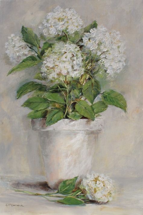 White Love Hydrangeas by Gail McCormack White Hydrangea Painting, Hydrangeas Art, Hydrangea Painting, White Hydrangeas, Flower Painting Canvas, Selling Paintings, Farmhouse Art, White Hydrangea, Paintings I Love