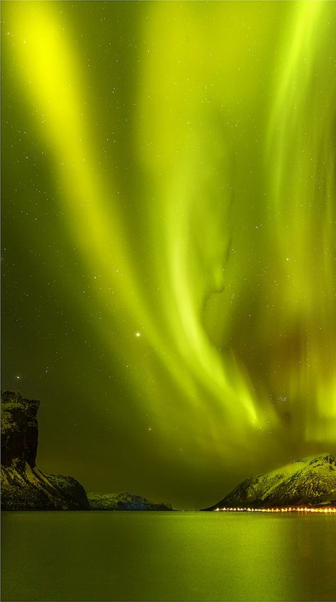 Norwegian Lights, Norway by Yury Pustovoy ….Stay cheap and comfortable on your stopover in Oslo: www.airbnb.com/rooms/1036219?guests=2&s=ja99 and https://www.airbnb.com/rooms/6808361 Chartreuse Design, Northern Lights (aurora Borealis), Aurora Borealis Northern Lights, Green Goddess, Going Green, The Northern Lights, The Night Sky, Beautiful Sky, Milky Way