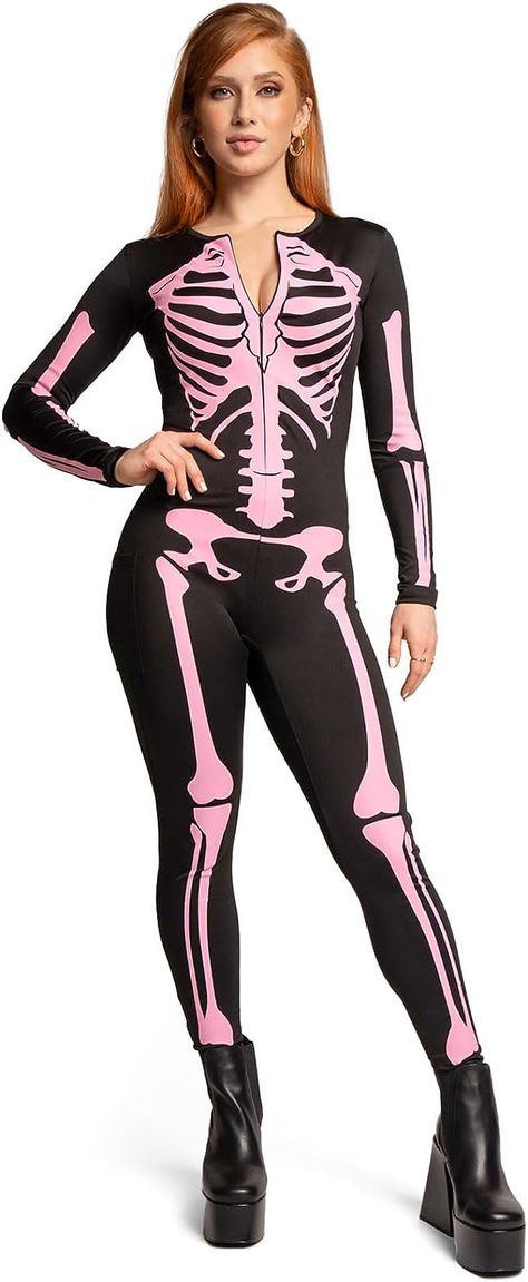 sexy body suit Halloween Costume Skeleton Bodysuit, Home Halloween Costumes, Halloween Costume Bodysuit, Pink Skeleton, Halloween Costume Suit, Skeleton Halloween Costume, Bodysuit Costume, Tipsy Elves, Skeleton Costume