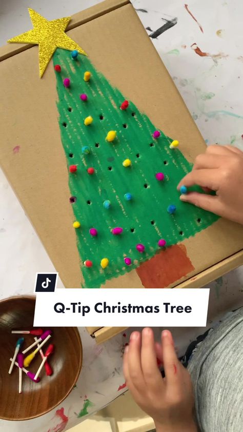 Q-TIP CHRISTMAS TREE Practice colour match and fine motor skill with this upcycled craft for kids! You’ll need some cardboard box, q-tips, dot markers Age: 3 years + MESS Level: low DIFFICULTY TO CREATE: easy SKILLS DEVELOPED: sorting, colour recognition, hand-eye coordination, fine motor skills, imaginative play, creativity. _____________ PLaY🌈CReaTivEly #happytoddlerplaytime Fine Motor Activities For Toddlers Christmas, Q Tip Christmas Tree, Fine Motor Christmas Tree, Christmas Fine Motor For Toddlers, Winter Activities For Kids Toddlers, Christmas Play Activities, Christmas Tree Fine Motor Activities, Christmas Construction Eyfs, No Mess Toddler Activities