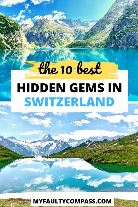 10 least touristy destinations in Switzerland, the true hidden gems in this beautiful country. Read on for guides on how to visit these stunning Swiss locations. #myfaultycompass #bachalpsee #gelmersee #brienz #bannalpsee #caumasee #swissgrandcanyon #stoos #aaregorge #rhinefalls #rigi Must See In Switzerland, Swiss Vacation, Visiting Switzerland, Switzerland Travel Itinerary, Places To Visit In Switzerland, Best Of Switzerland, Switzerland Trip, Switzerland Hiking, Switzerland Itinerary