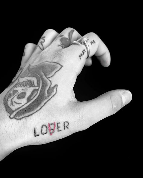 SICK BOY on Instagram: “LOSER LOVER” Lover Boy Tattoo, Lover Loser Tattoo, Loser Lover Tattoo, Best Rose Tattoo, Pennywise Tattoo, Rose Tattoo Ideas, Lover Tattoo, Rose Hand Tattoo, Club Tattoo