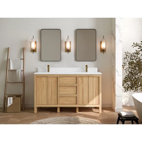 Willow Collections 60'' Free-standing Double Bathroom Vanity with Quartz Vanity Top | Wayfair Large Bathroom Vanity, Calacatta Nuvo, Stunning Bathrooms, Double Sink Bathroom, Vanity Countertop, Double Sink Bathroom Vanity, Sink Bathroom Vanity, Single Sink Bathroom Vanity, Double Bathroom Vanity