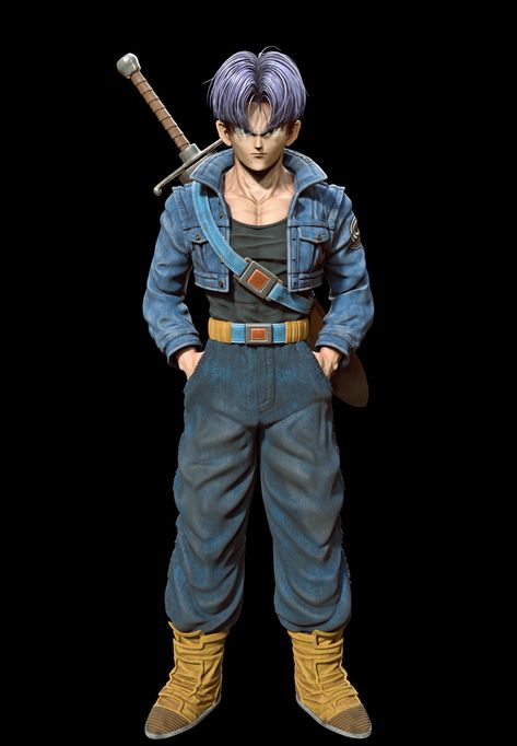 ArtStation - Trunks Dragon Ball Z Fan Art, Rasputin Lagasca Long Hair Trunks, Trunks Long Hair, Trunks Dragon Ball, Toy Trunk, Ripped Jacket, Trunks Dbz, 9 Movie, Jacket Sleeves, Super Saiyan God